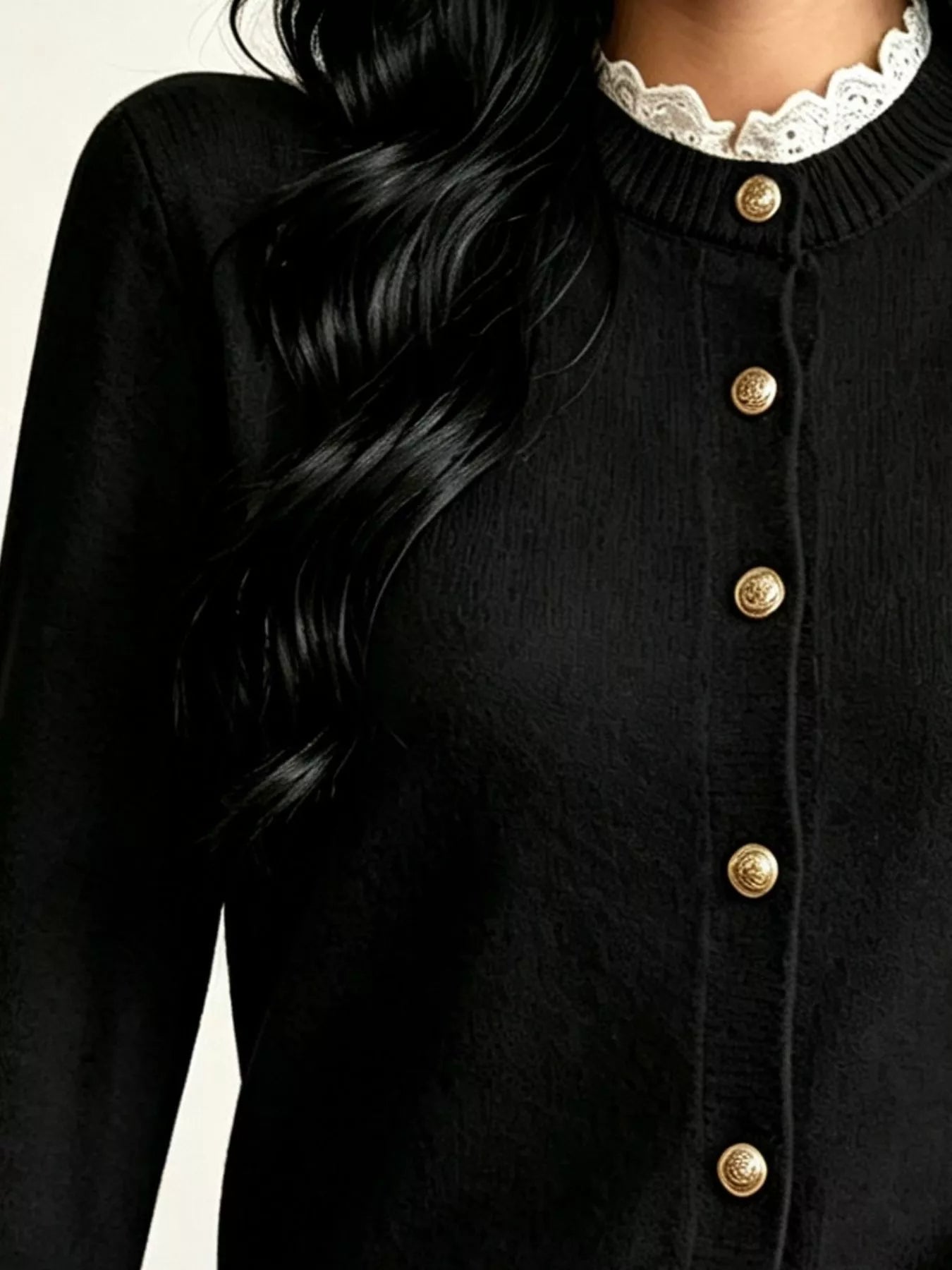 Lace Trim Mock Neck Sweater