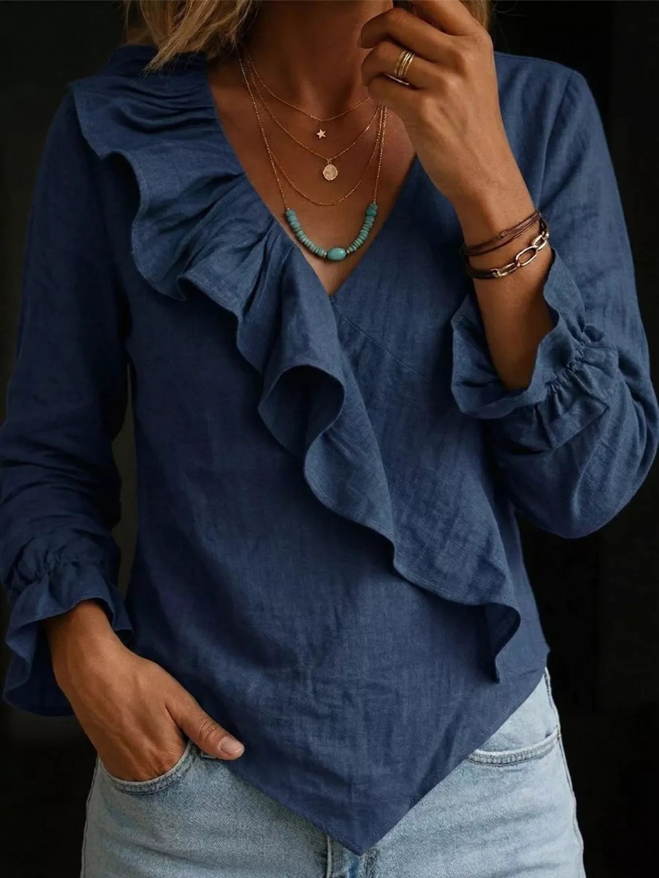 Full Size Ruffled Long Sleeve Blouse Plus Size