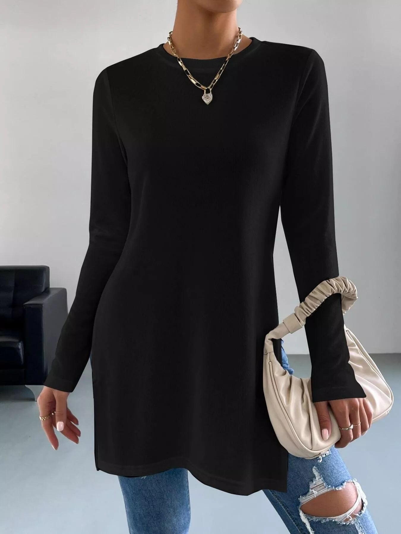 Long Sleeve Side Slit T-Shirt