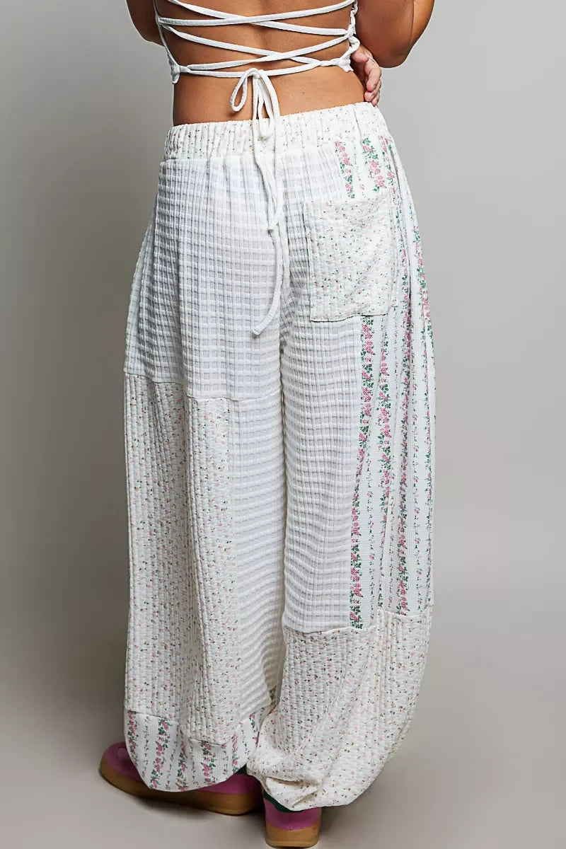 POL Patchwork Mixed Knit Wide Leg Pants