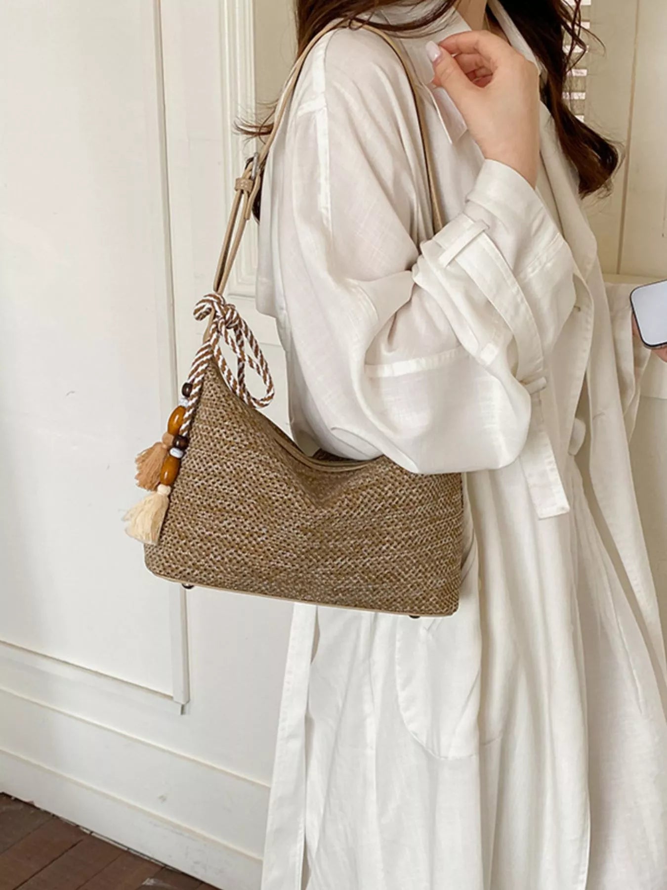 Woven Shoulder Bag with Tassel