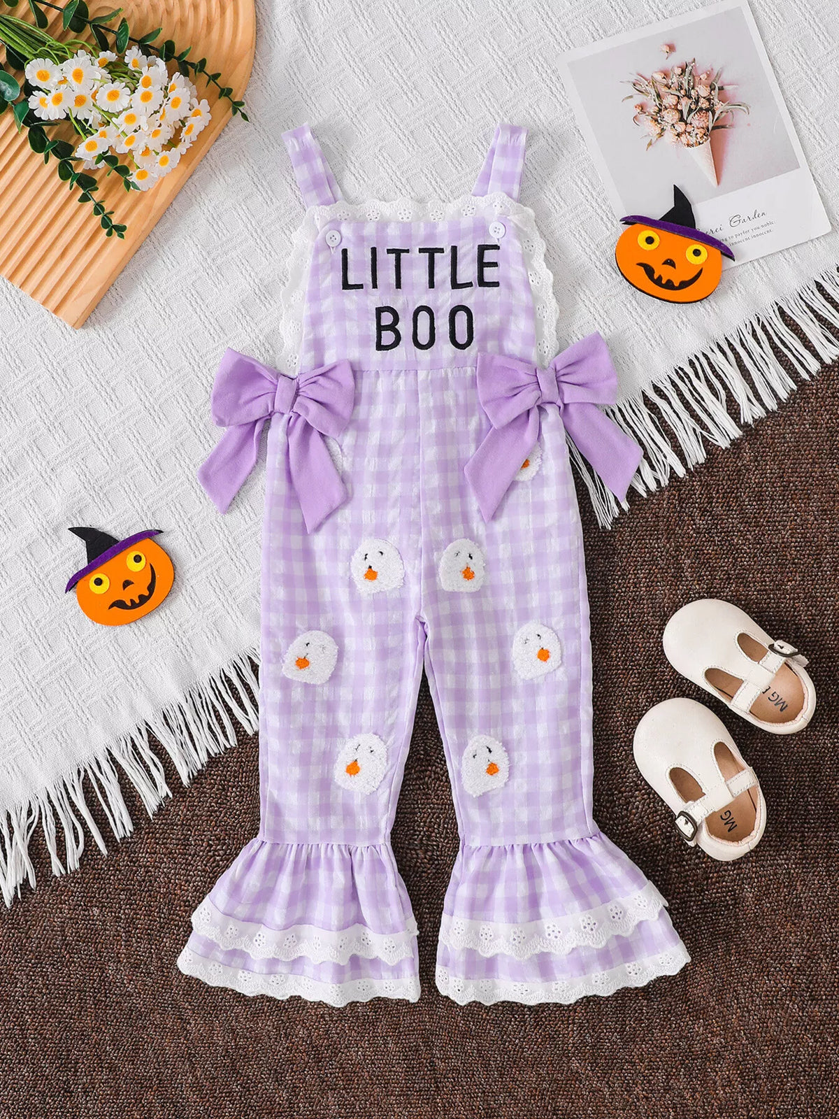 Children's Little Pumpkin Gingham Ruffle Hem Jumpsuit