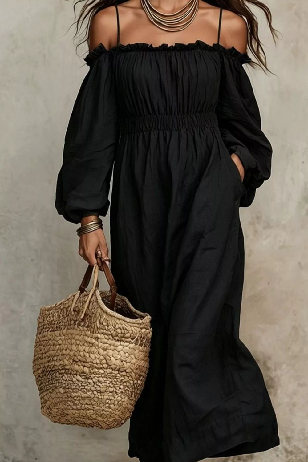 Spaghetti Strap Balloon Sleeve Dress