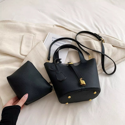 Bucket Crossbody Bag with Lock Detail