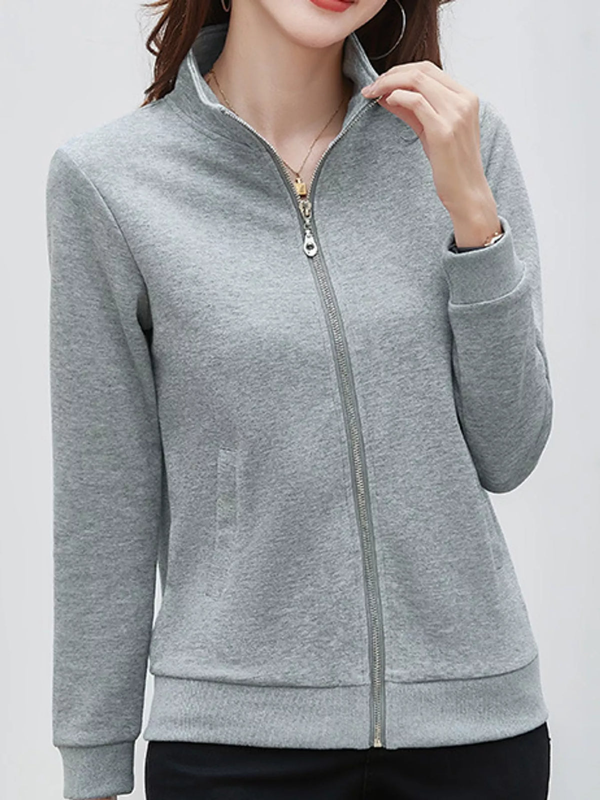 Full Size Stand-Collar Zip-Up Sweatshirt Plus Size