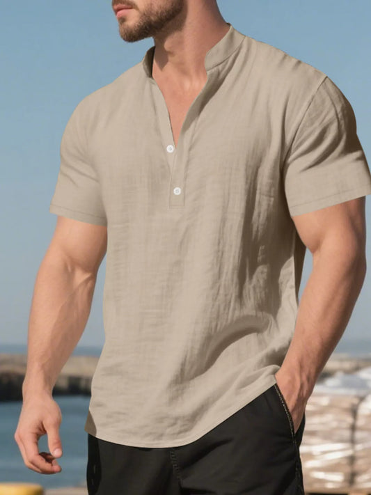 Men's Full Size Casual Linen Blend Short Sleeve Shirt Plus Size