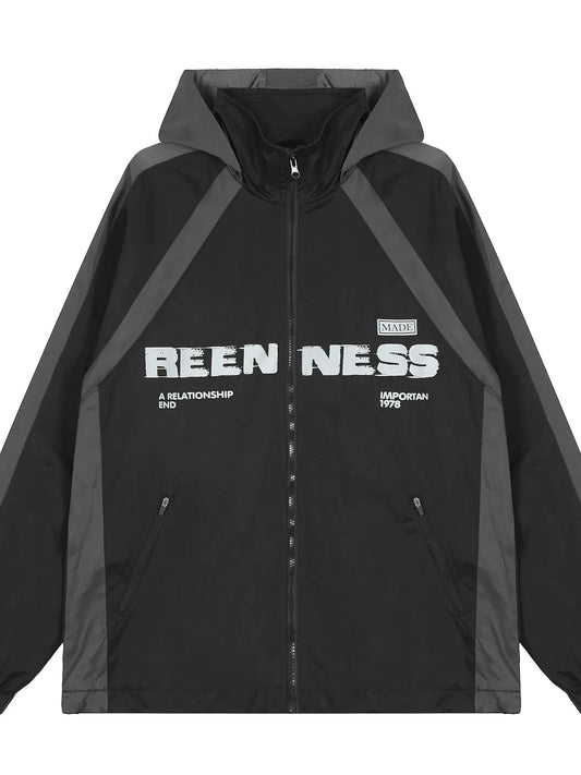 Men's Letter Zip Up Hooded Windbreaker Jacket