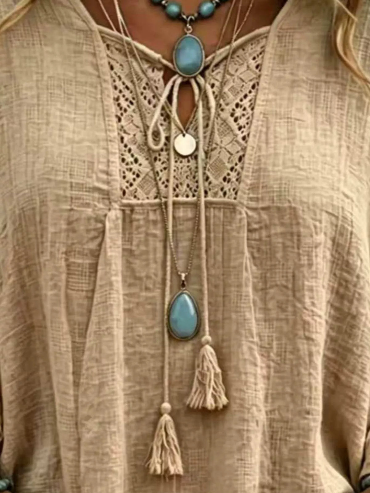 Full Size Tassel Tie Neck Ruffled Hem Blouse Plus Size