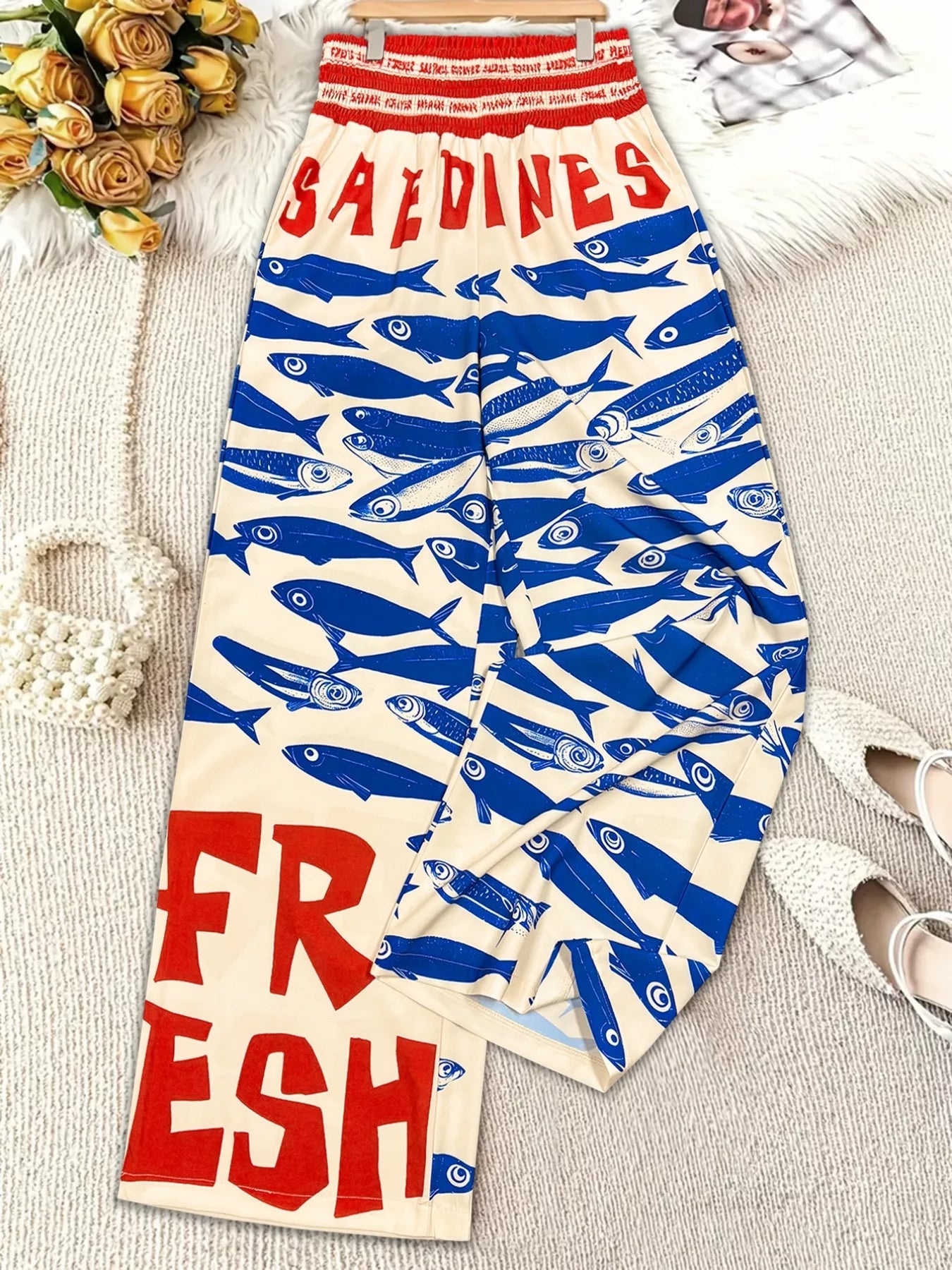 Plus Size Printed Wide Leg Pants