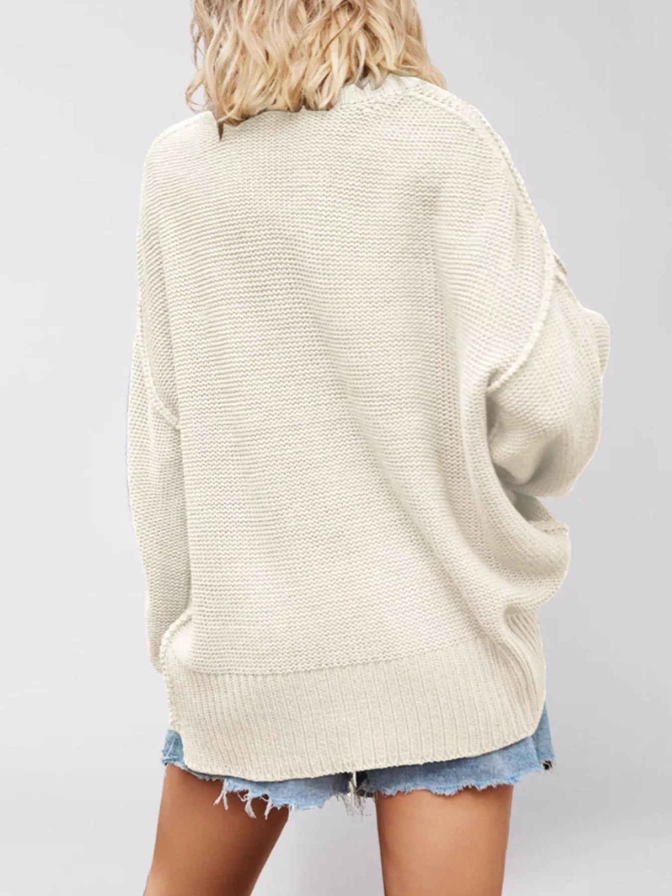 V-Neck Loose Knit Drop Shoulder Sweater