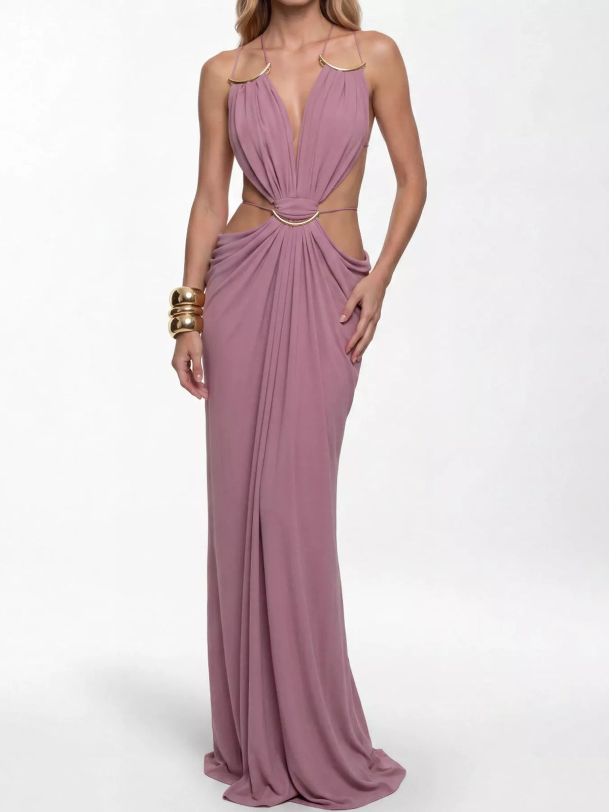 Backless Plunge Cut-Out Maxi Dress
