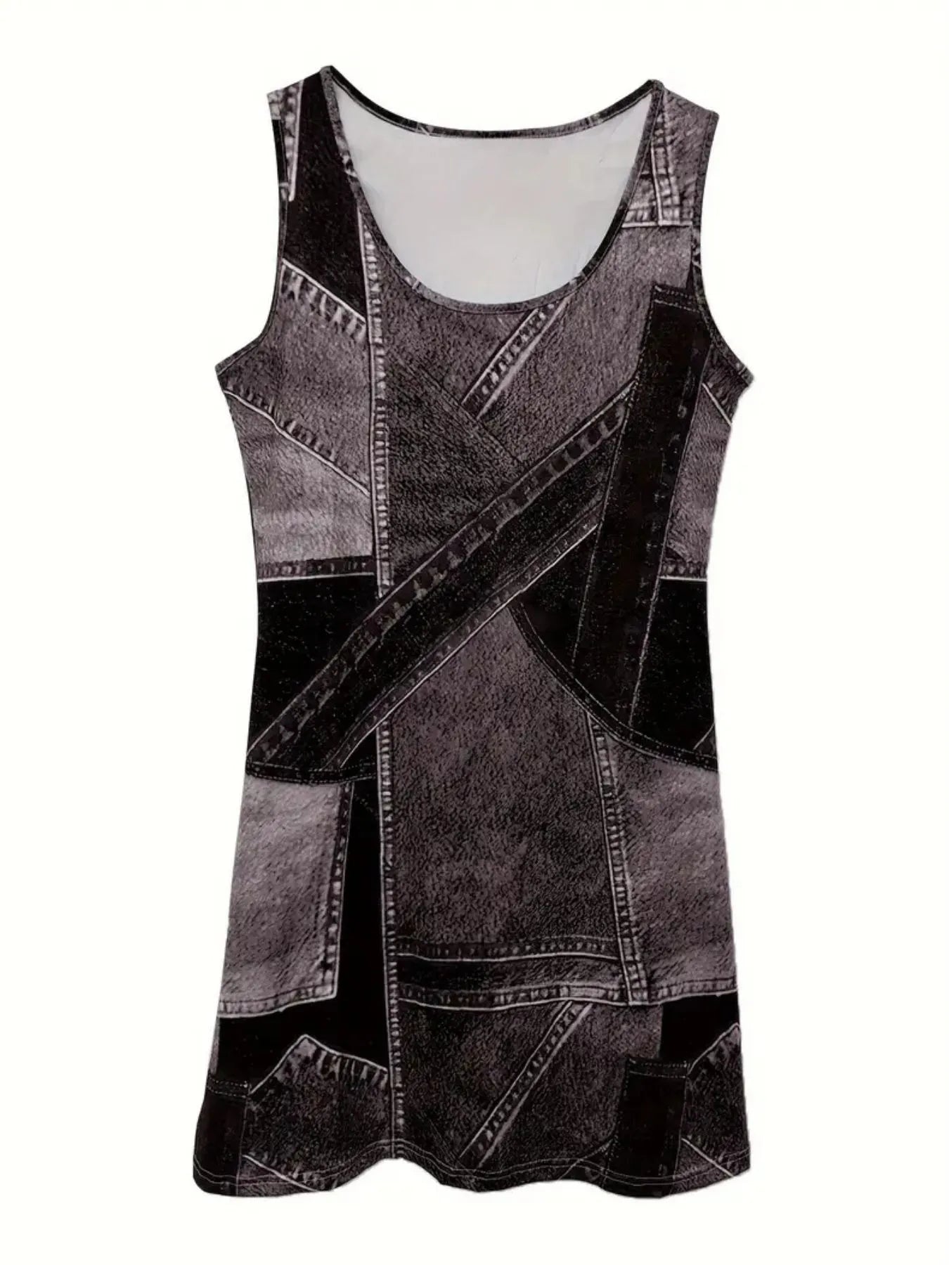Patchwork Scoop Neck Denim Tank Dress
