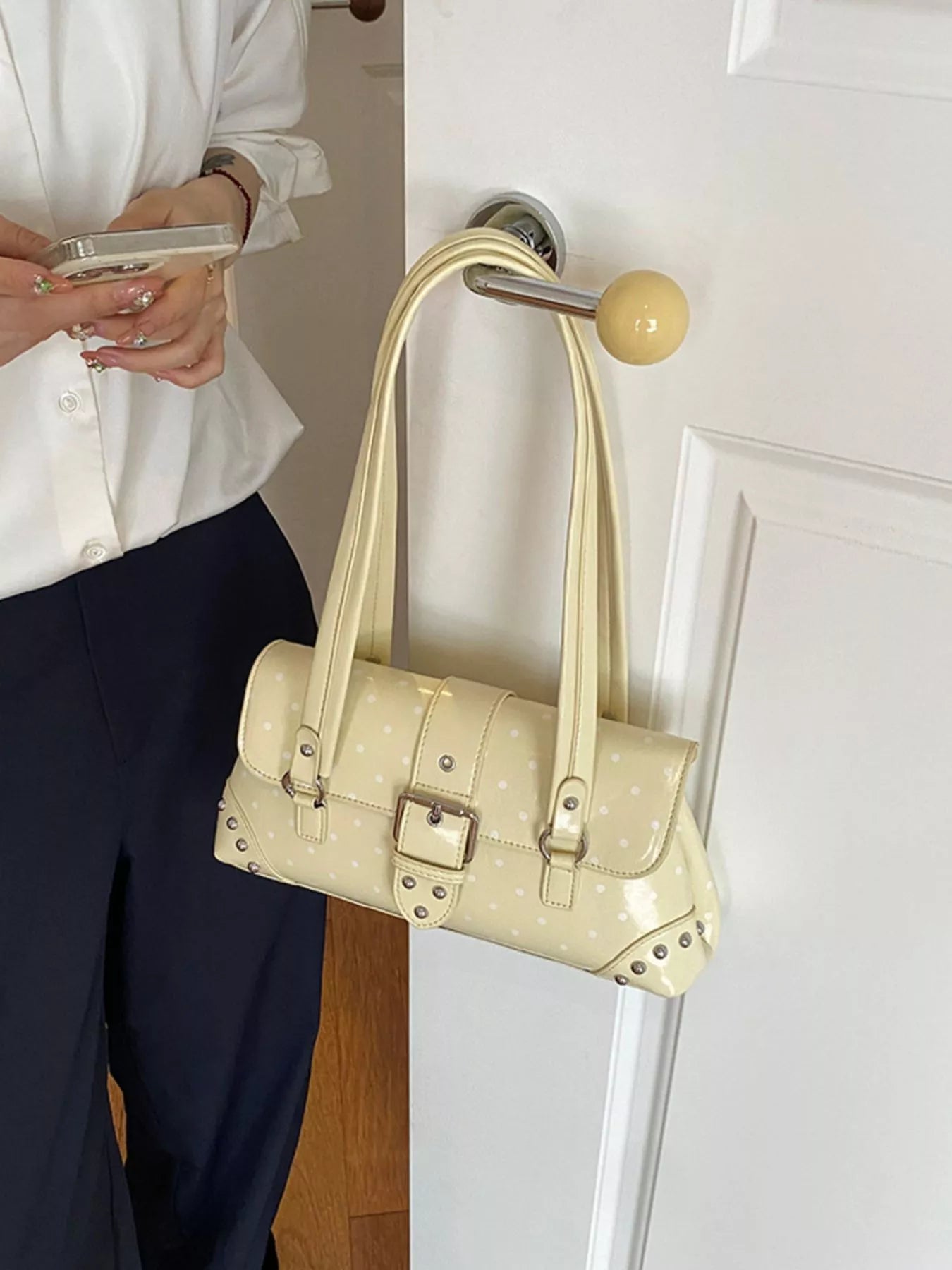 Polka Dot Studded Shoulder Bag