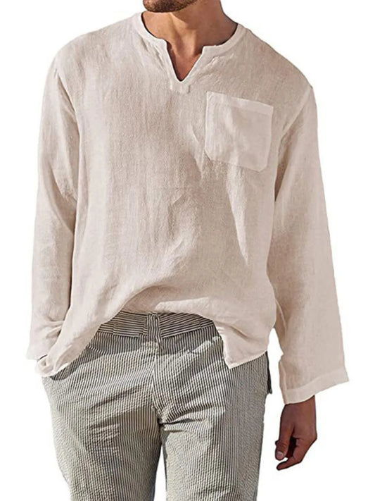 Men's Full Size Notched Long Sleeve Top Plus Size