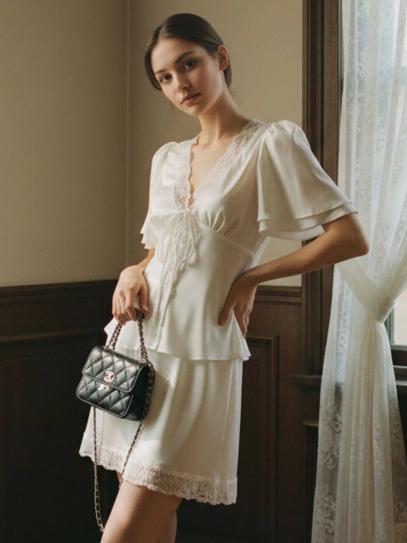 Lace Detail Short Sleeve Top and Skirt Set