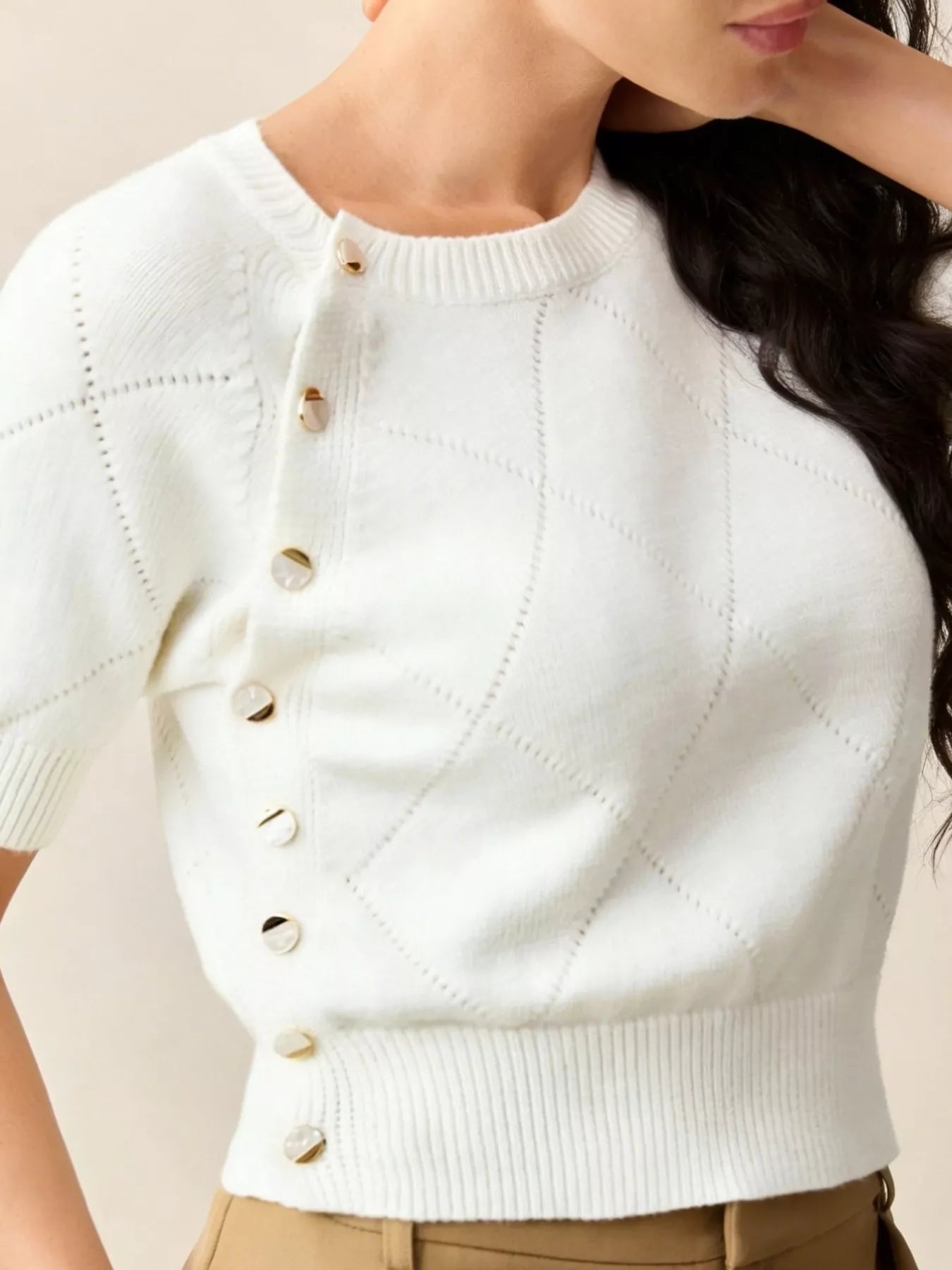 Diamond Pattern Short Sleeve Sweater