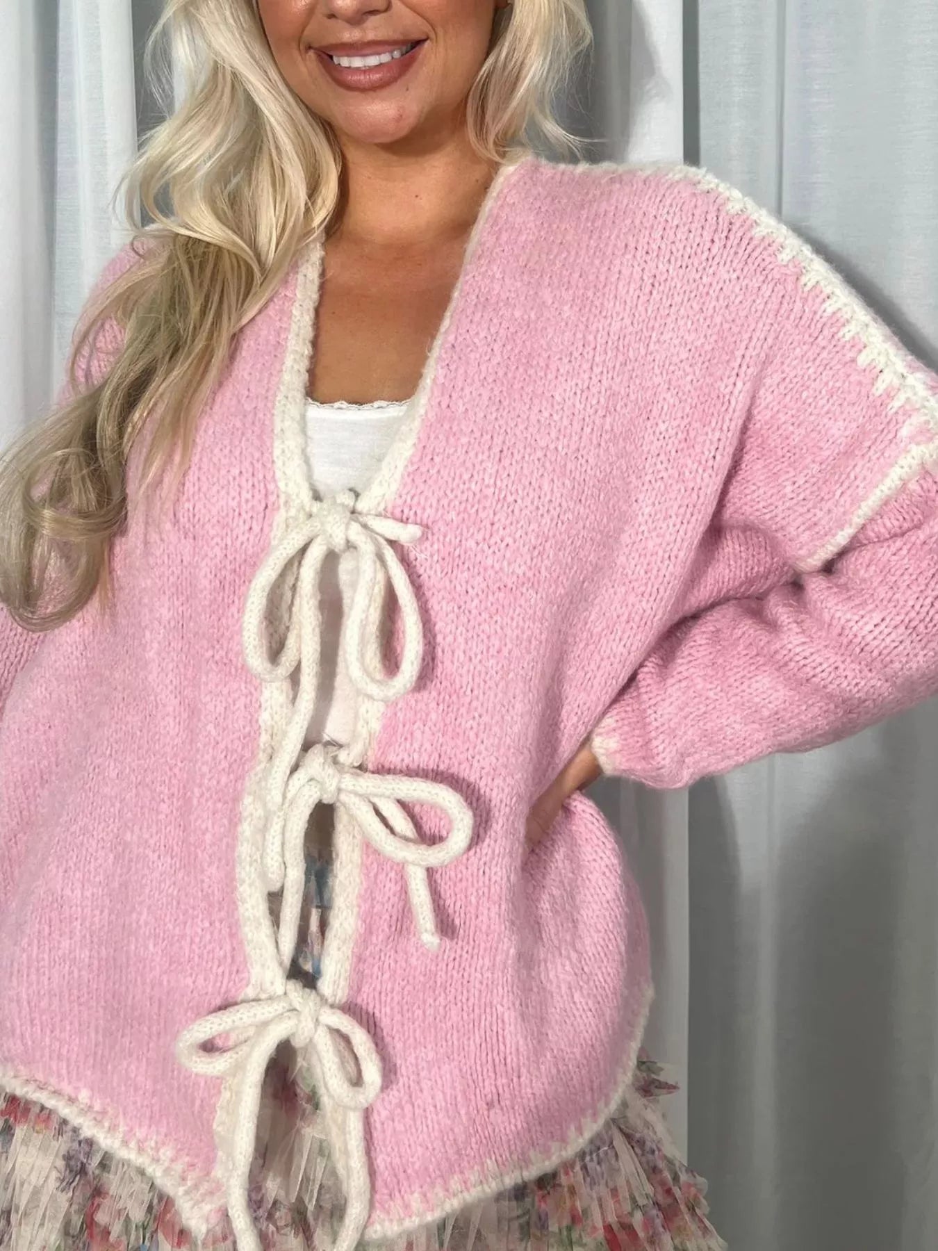Tie Front Drop Shoulder Cardigan