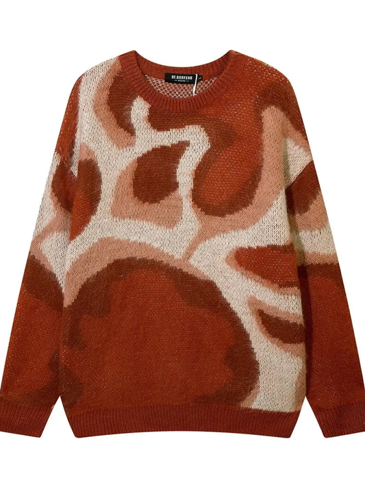 Men's Abstract Pattern Round Neck Knit Sweater