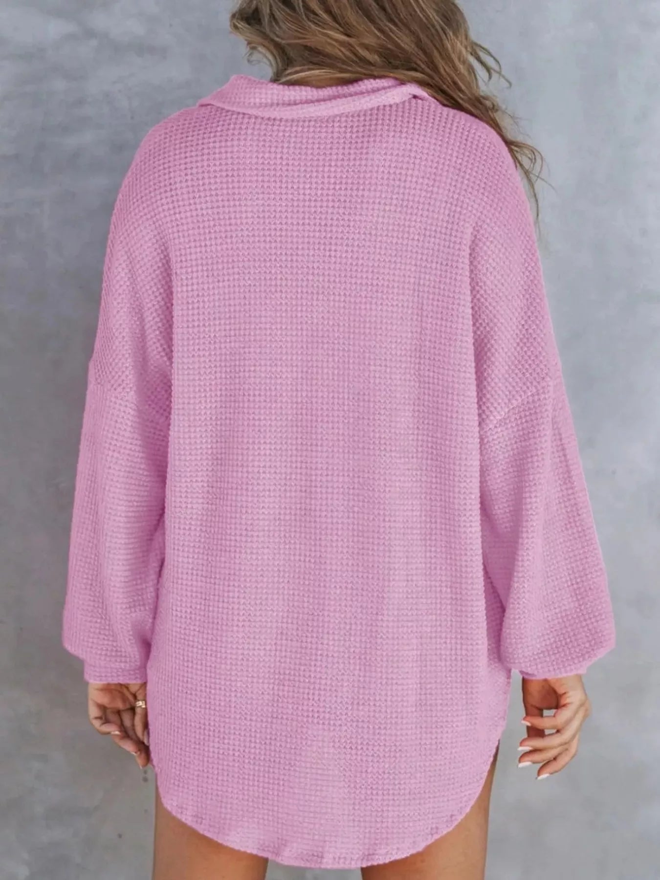 Casual Waffle Knit Button Detail Blouse