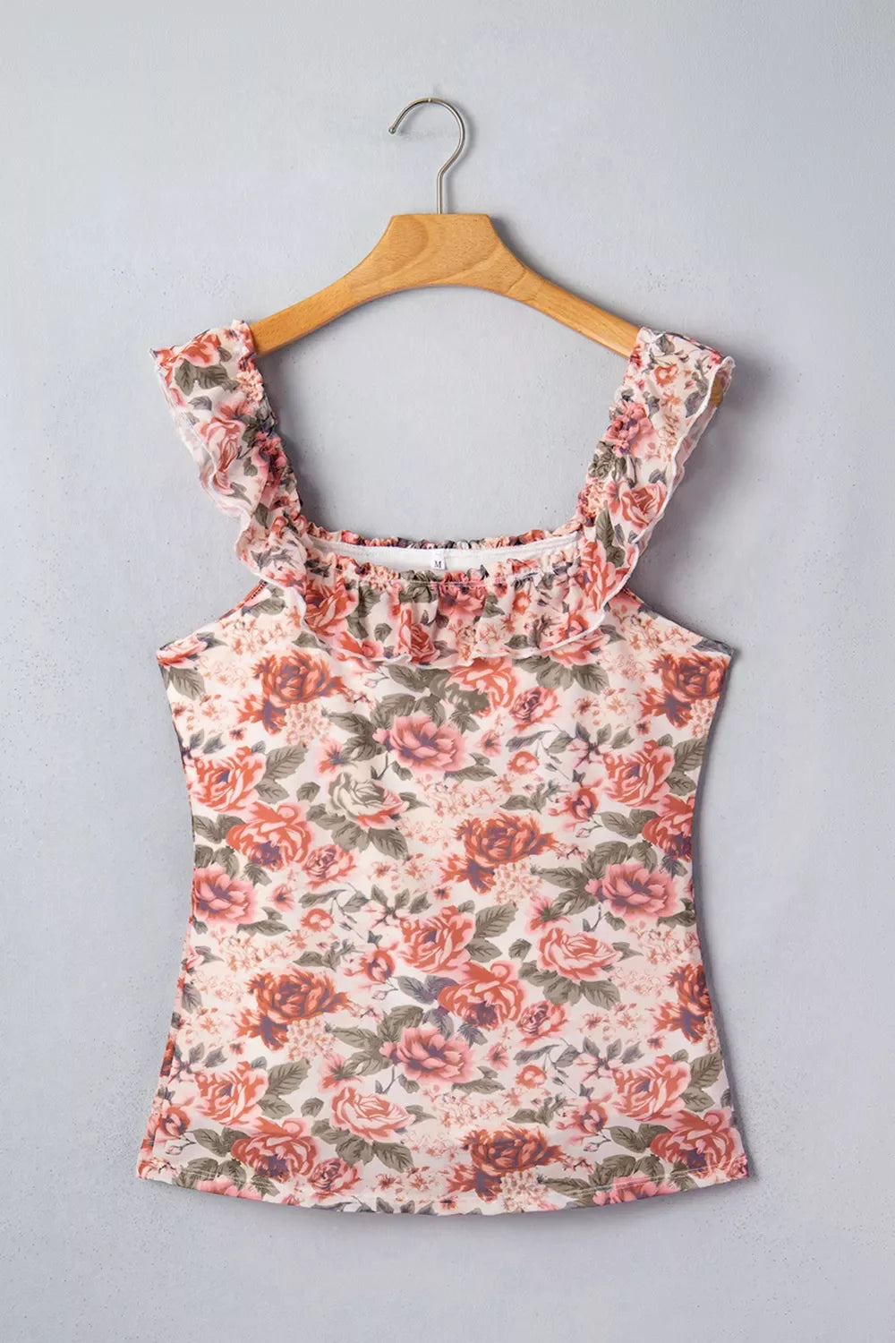 Floral Print Ruffle Trim Tank