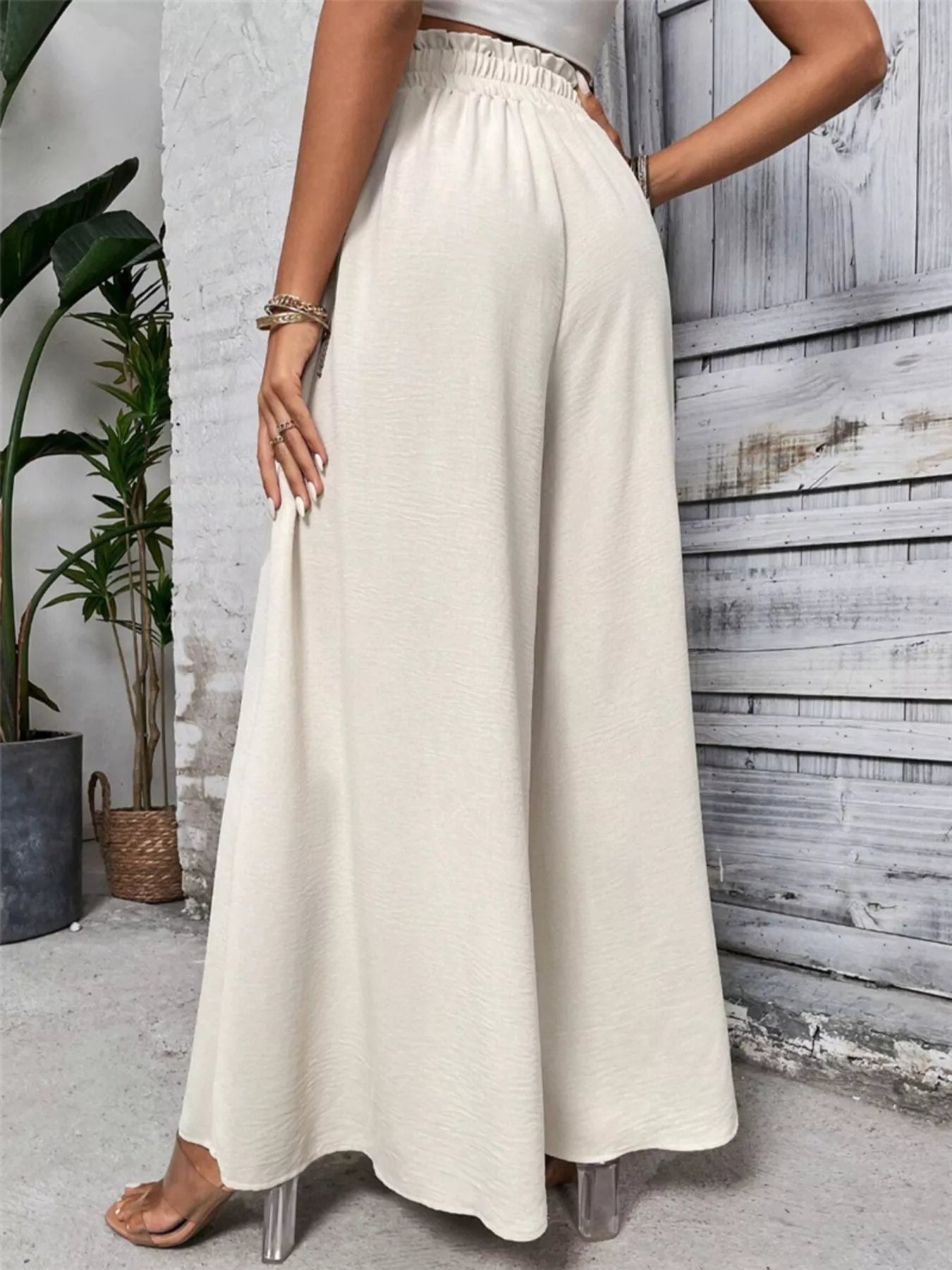 Wide Leg Drawstring Waist Casual Pants