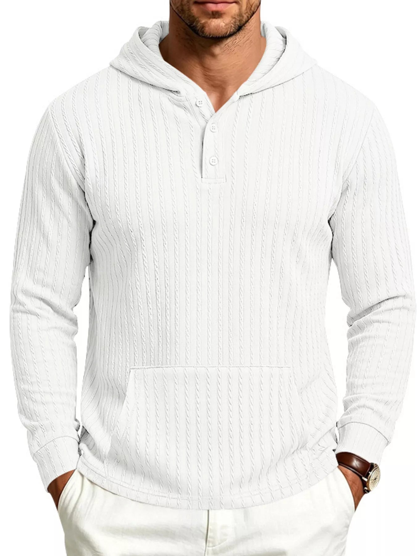 Men's Full Size Casual Kangaroo Pocket Knit Hoodie Plus Size