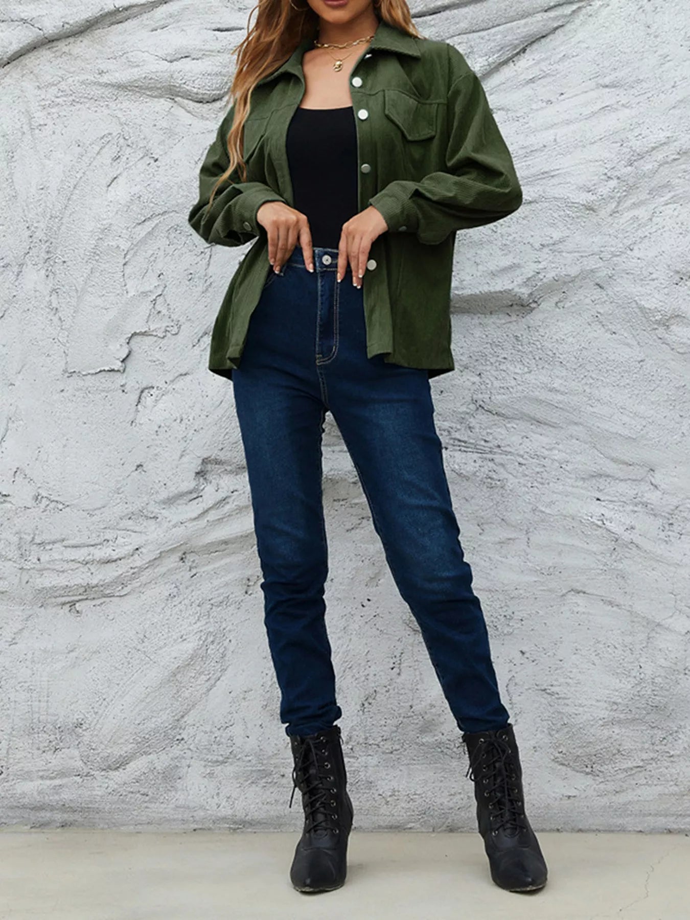 Corduroy Button-Down Shirt with Chest Pockets