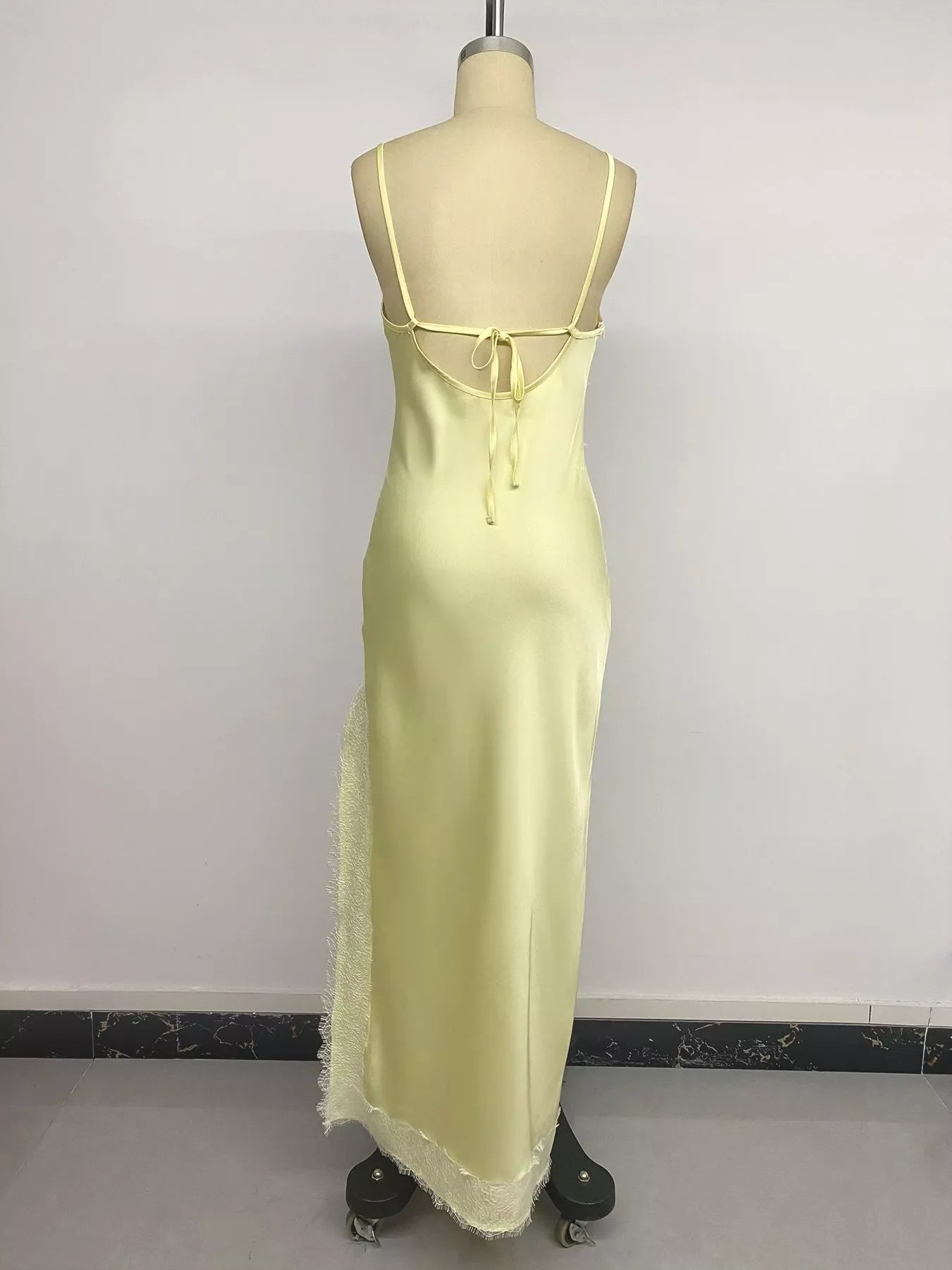 Lace Trimmed Slit Midi Dress