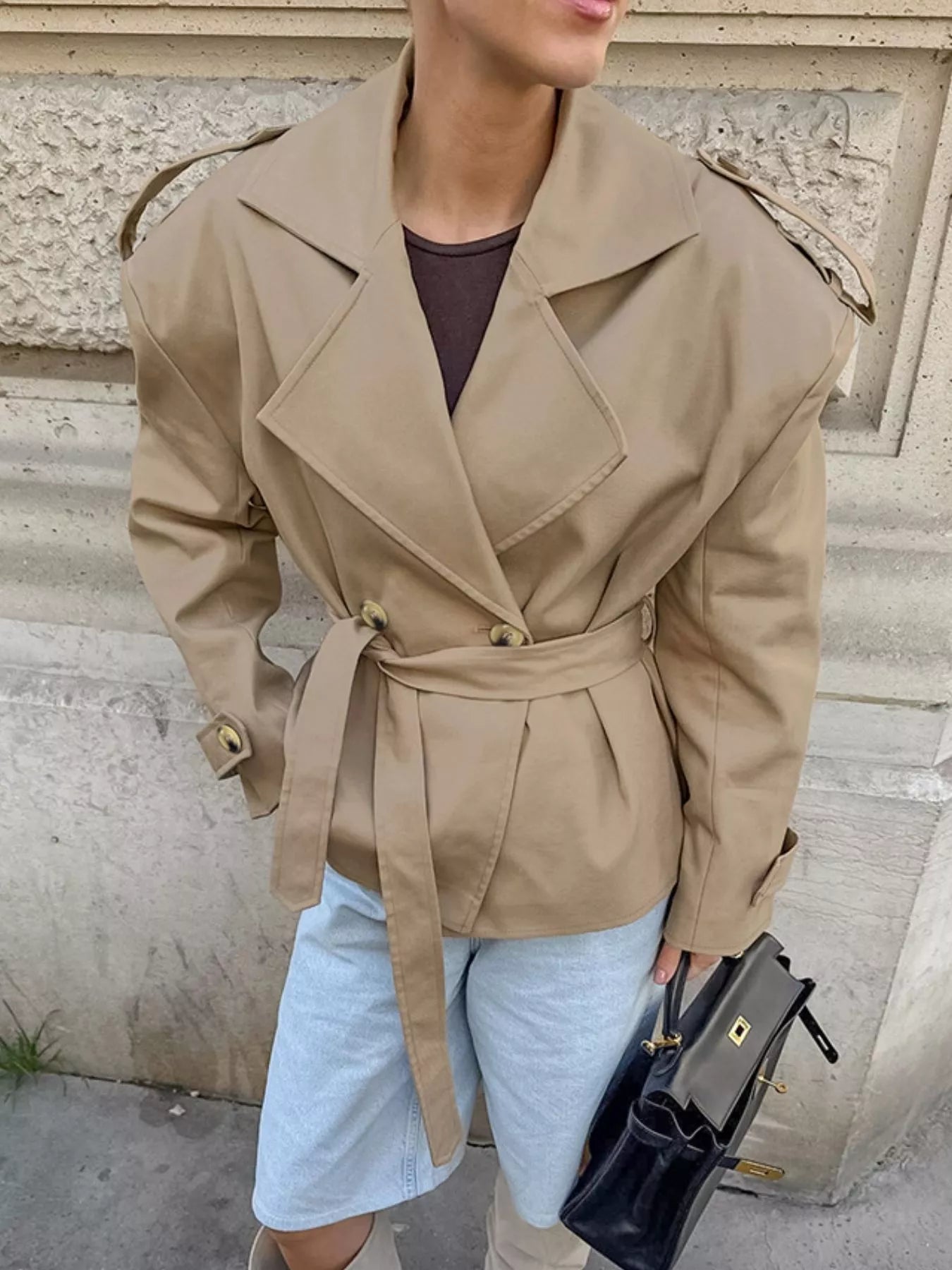 Chic Double-Breasted Belted Trench Coat