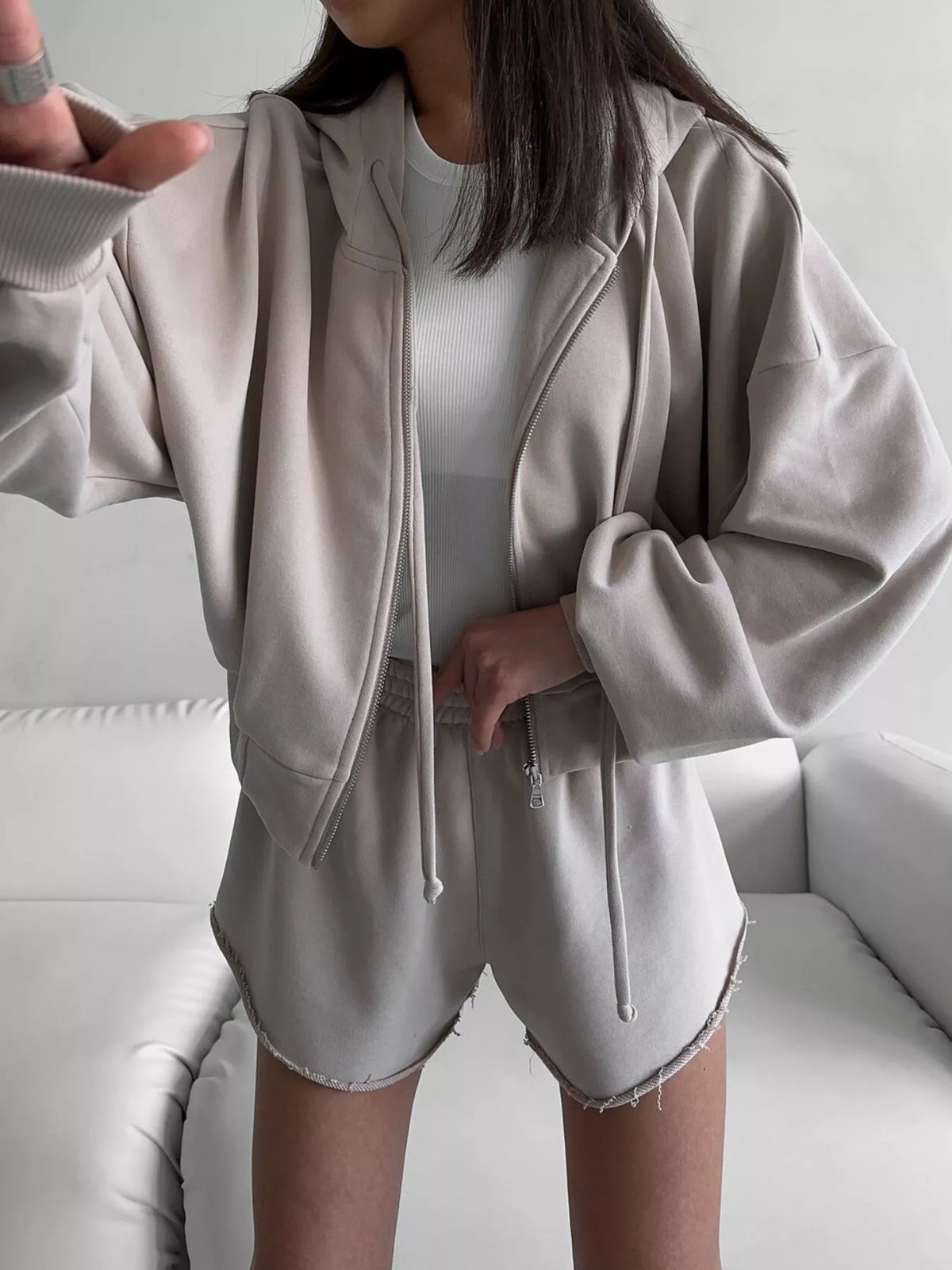 Oversized Zip-Up Hoodie and Shorts Set