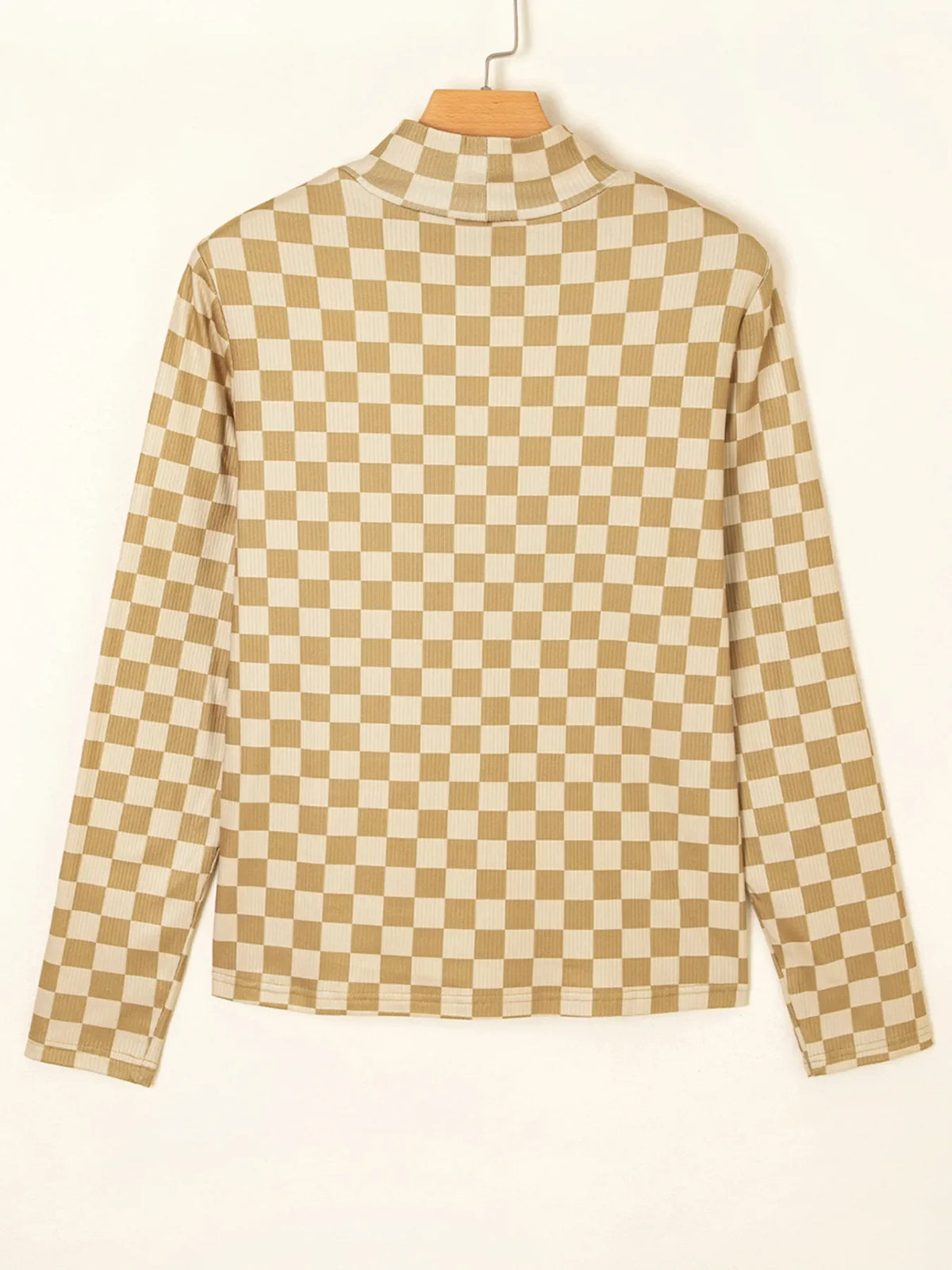 Check Pattern Turtleneck Slim Long Sleeve Tee