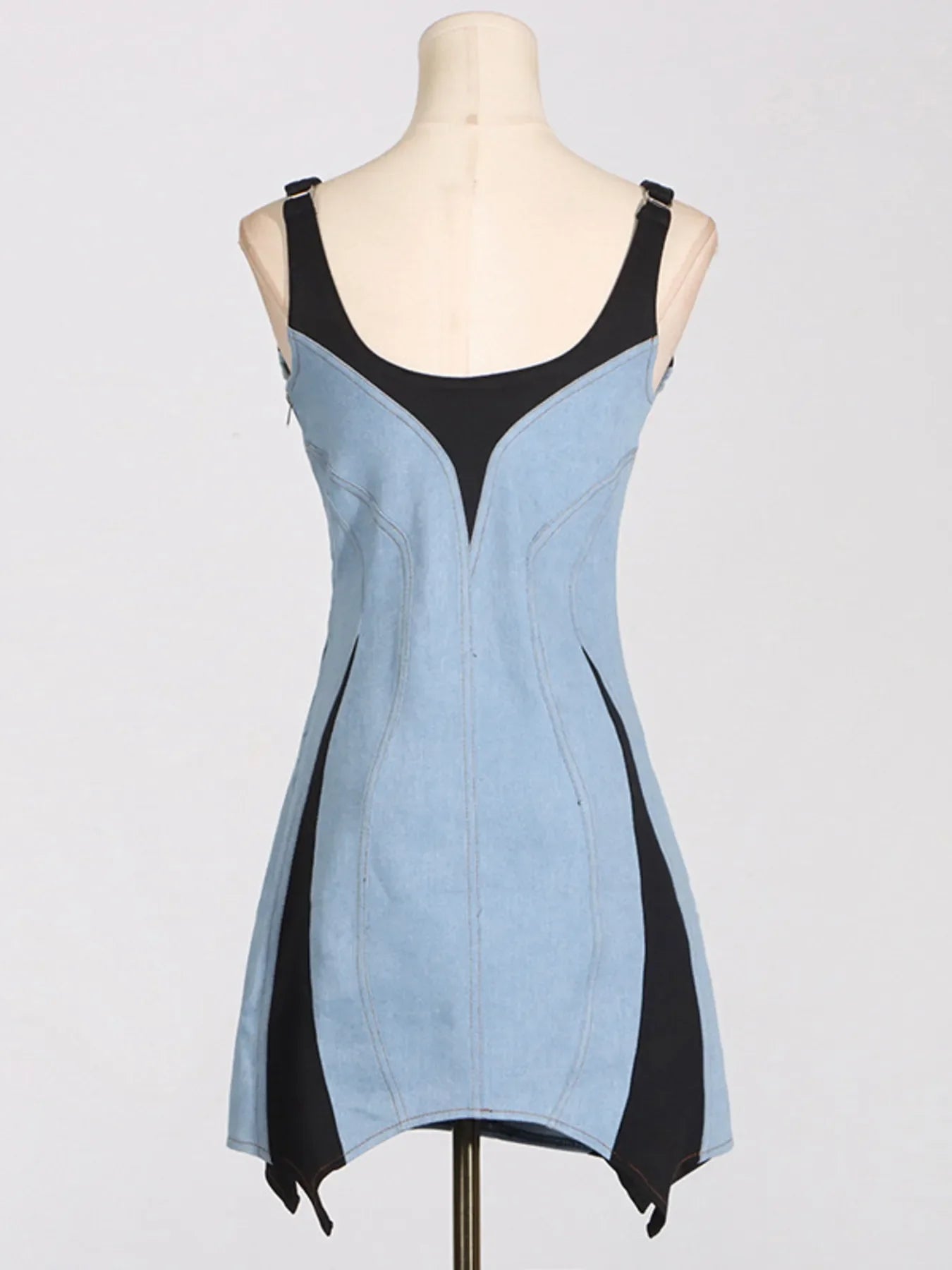 Contrast Adjustable Strap Denim Dress