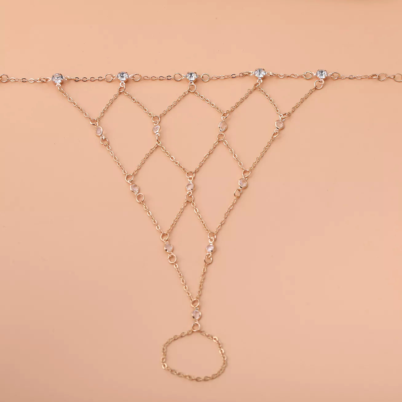 Elegant Gold Chain Hand Bracelet with Rhinestone Accents