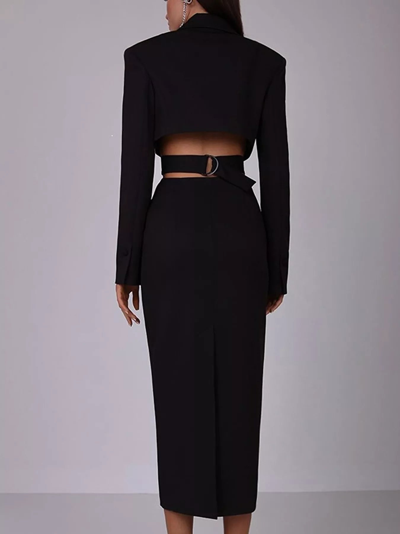 Button-Down Blazer Dress with Cut-out Waist