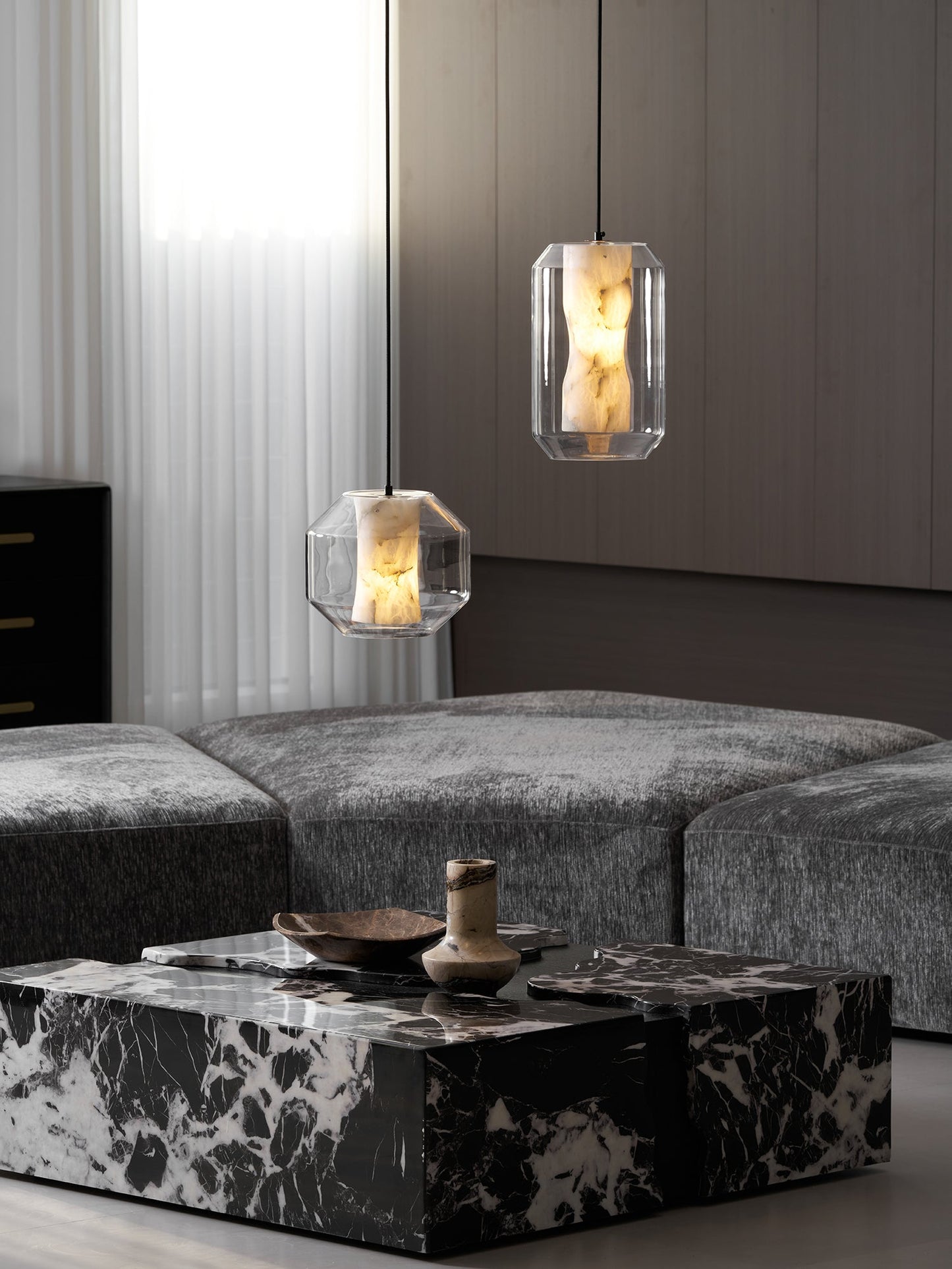 Alabaster Glass Cylinder Pendant Light