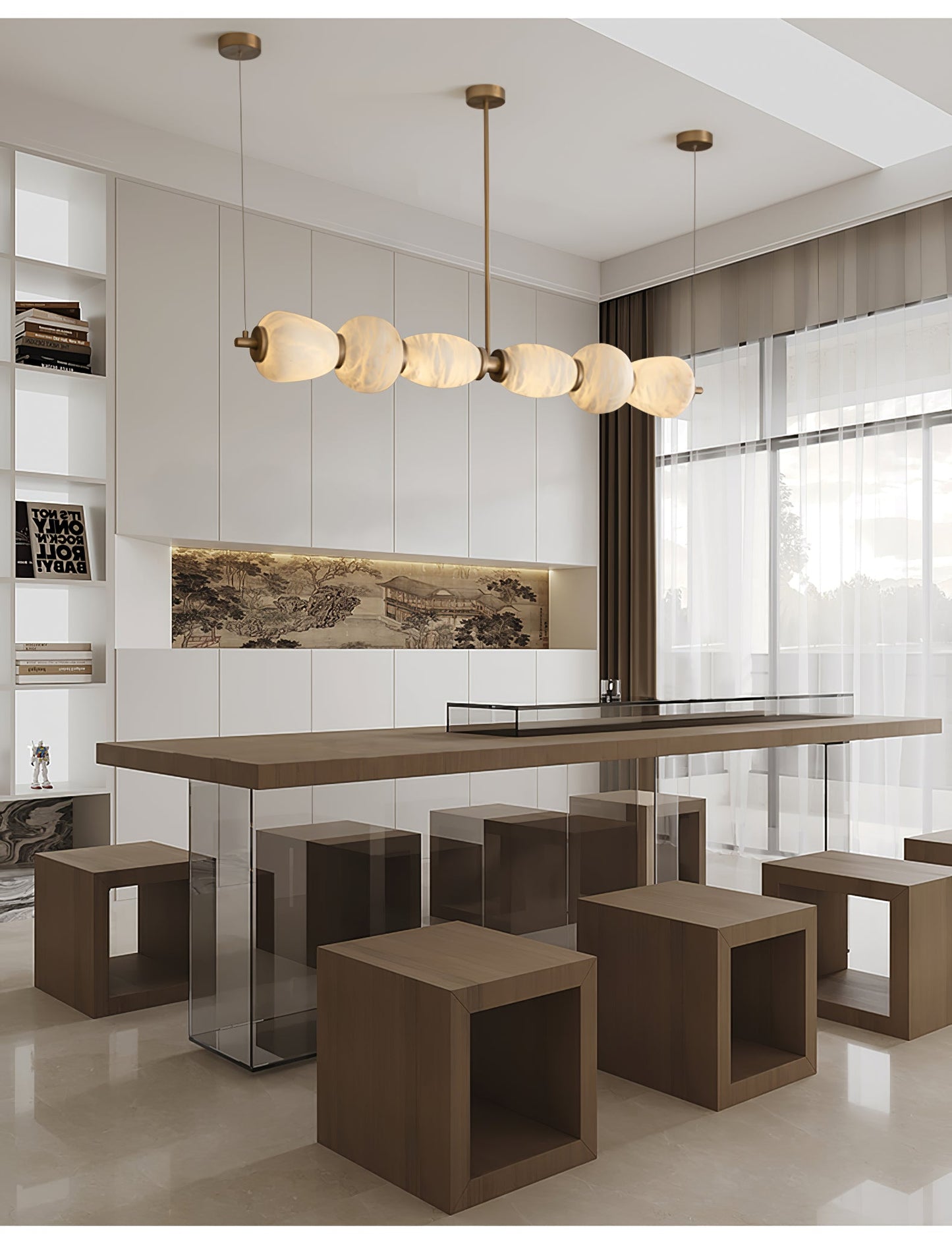 Alabaster Pebble Linear Chandelier