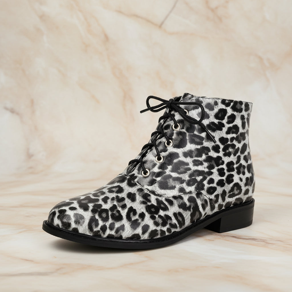 Women's Leopard Print Lace-Up Martin Ankle Boots | Low Heel