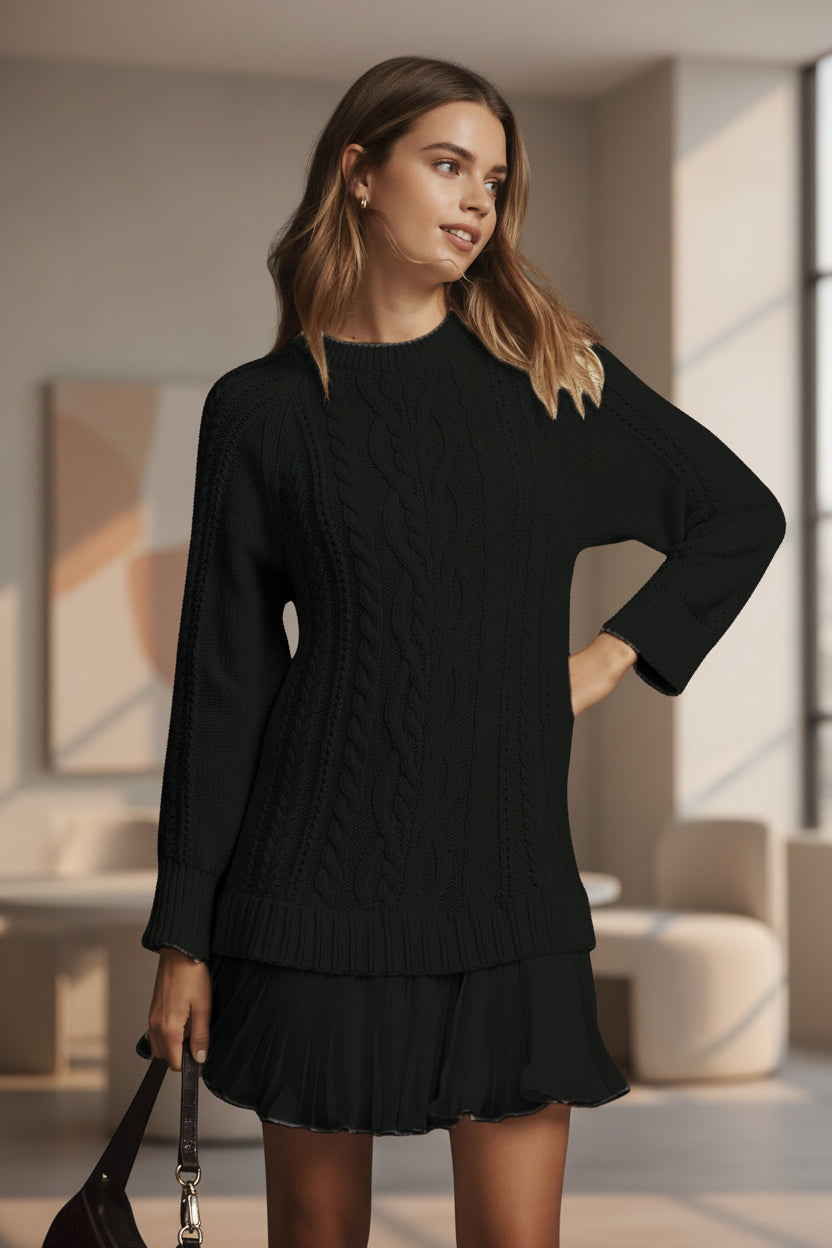 Cable Knit Sweater | Oversized Round Neck Pullover