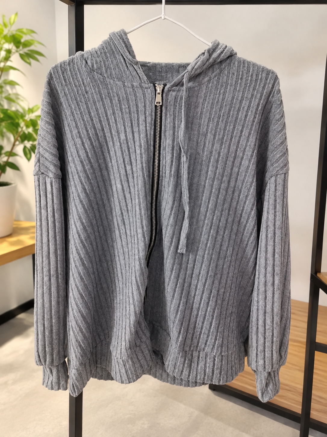 Women's Textured Zip-Front Drawstring Hoodie