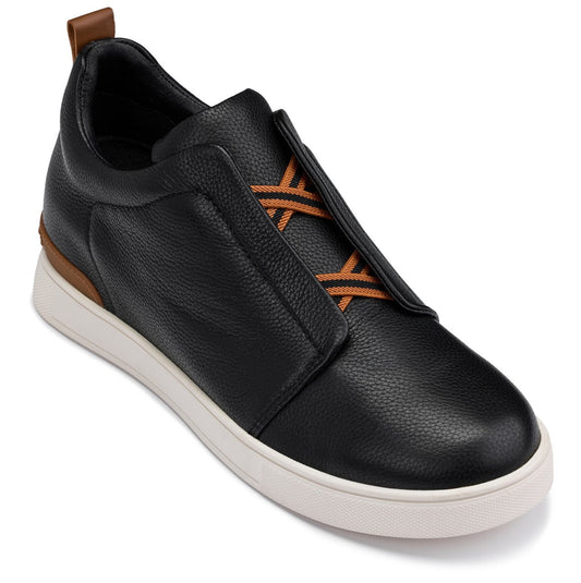 CALTO - J1932  - 2.6 Inches Taller (Black/White Sole) - Slip-On Snoafers