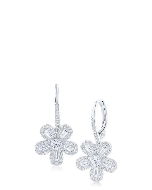 Baguette CZ Flower Earrings