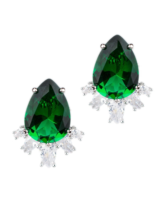 Large green pear-shaped CZ earrings