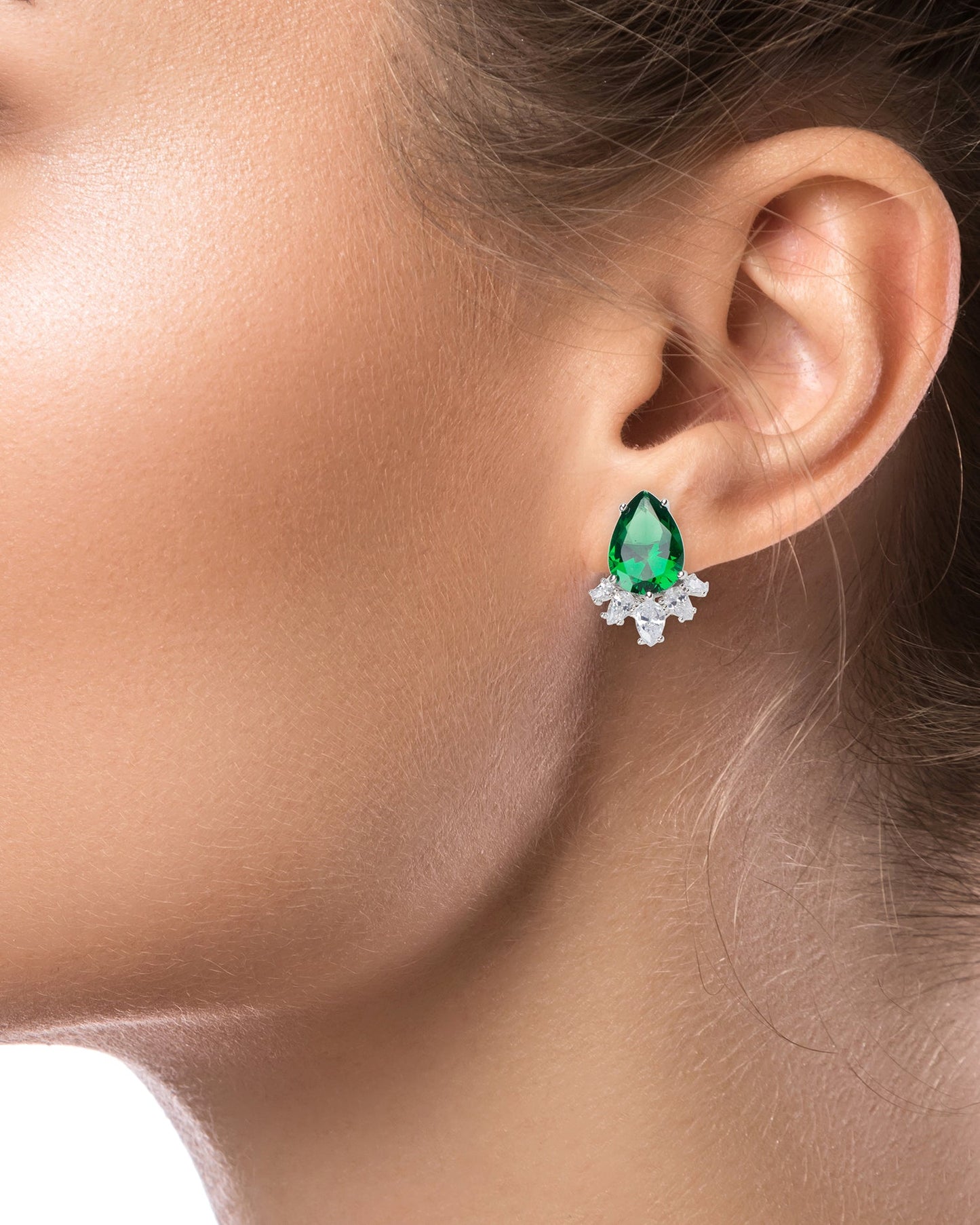 Large green pear-shaped CZ earrings