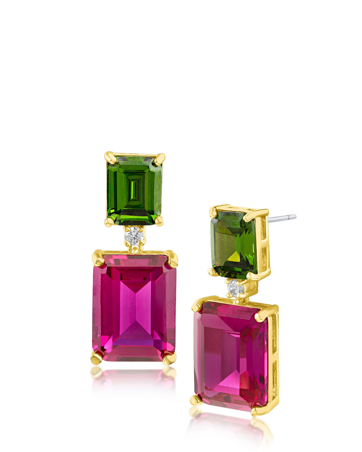 Pink and Peridot Two Tone Earrings