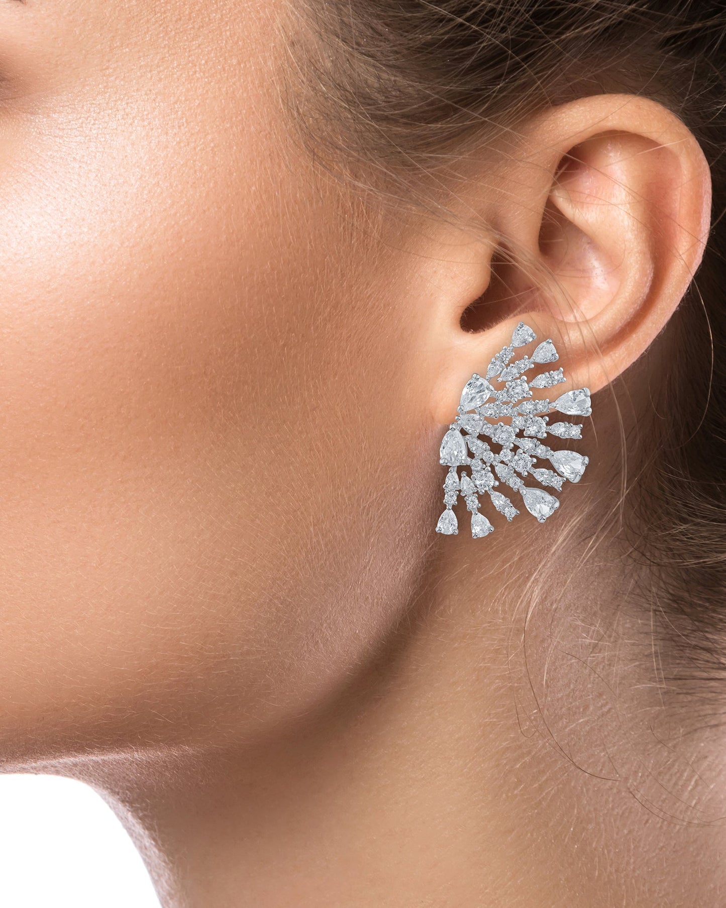 Round and Pear CZ Half Circle Earrings