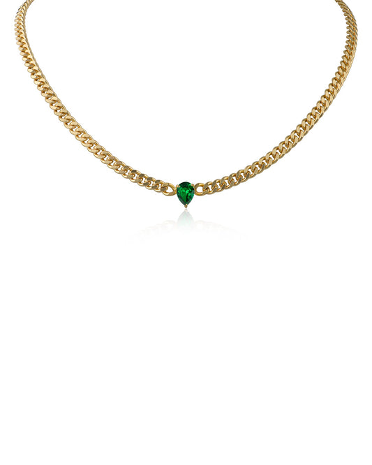 Curb Chain Necklace with Emerald Pear CZ