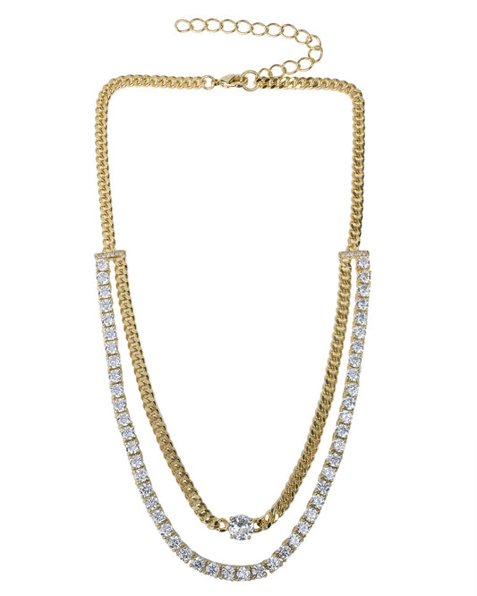 CZ and Chain Double Stranded Necklace