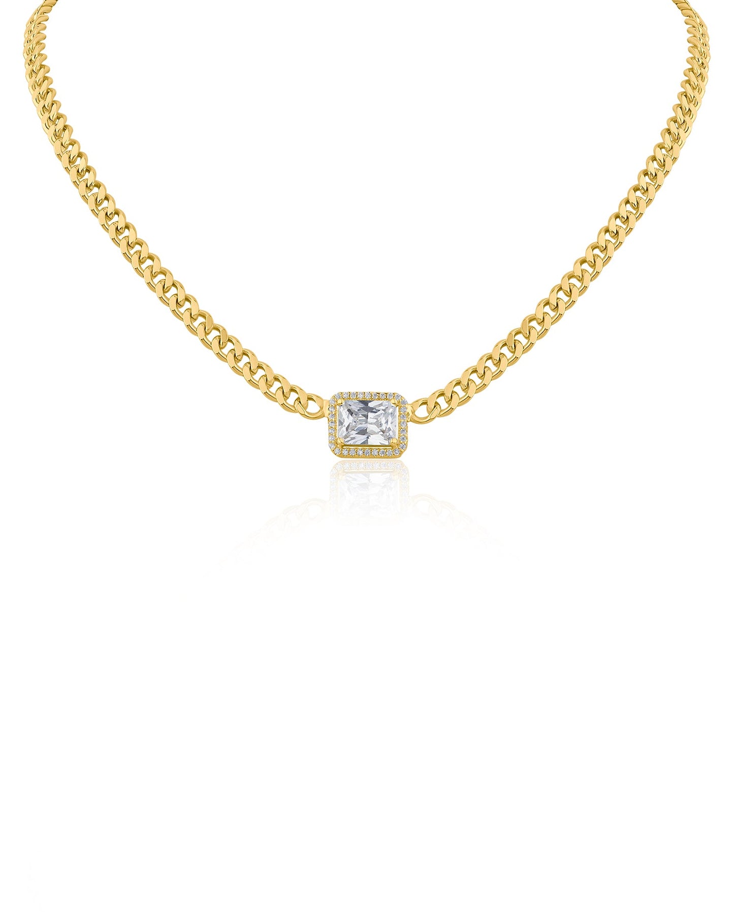 Emerald CZ Center Chain Necklace