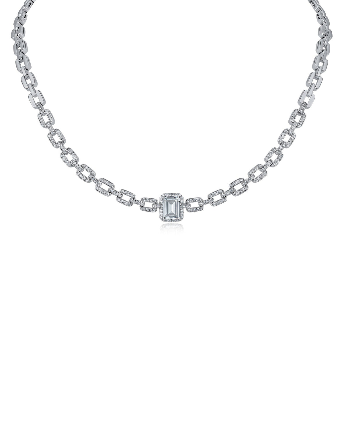 Pave and Emerald CZ Link Necklace