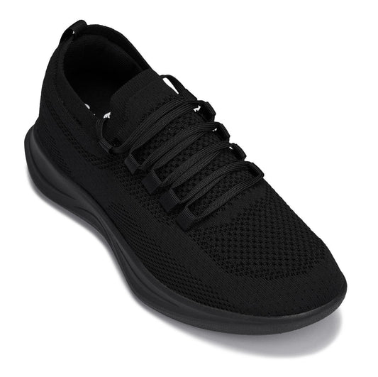 CALTO - QA060 - 2.4 Inches Taller (Black/Black Sole) - Lightweight Knitted Sneakers